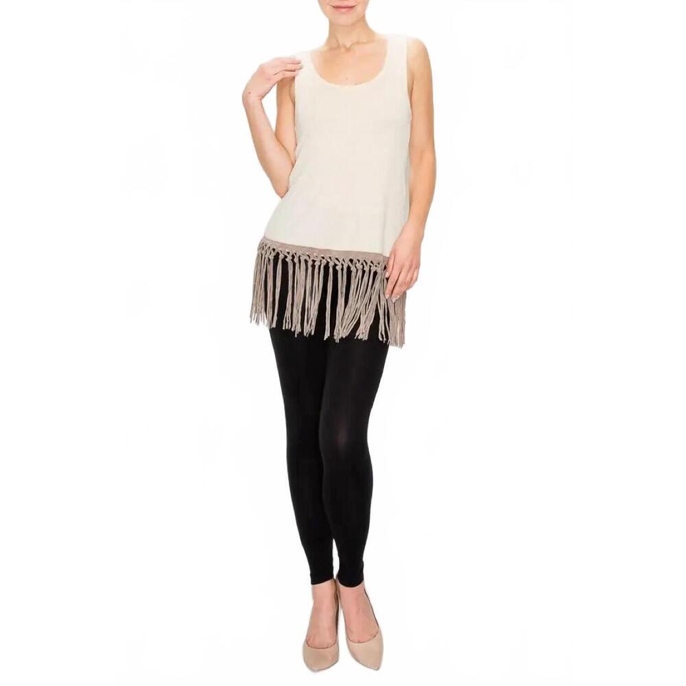 NEW ORIGAMI braided fringe extender tank in beige